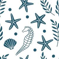 Flat Nautical seamless tile pattern with marine inspired floral motifs and oceanic color scheme for coastal homes concept as Marine inspired floral motifs with oceanic colors creat Clean Pro vector