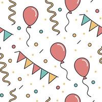 Flat New Year seamless pattern with colorful streamers balloons and party poppers for a festive lively design concept as Lively New Year pattern with colorful streamers balloons an Clean Pro vector