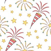Flat New Year fireworks seamless tile pattern with vibrant colors and sparkling effects for celebratory decor concept as Vibrant fireworks and sparkling effects arranged seamlessly Clean Pro vector