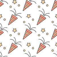 Flat New Year seamless pattern with decorative 2023 numbers fireworks and party decorations for a festive year end design concept as Festive year end New Year pattern with the numb Clean Pro vector