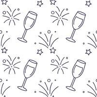 Flat New Year seamless pattern with elegant 2023 numbers champagne flutes and fireworks for a classy celebratory design concept as Classy New Year pattern with 2023 numbers champag Clean Pro vector
