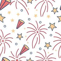 Flat New Year seamless pattern with fireworks sparkling stars and celebratory confetti for a festive New Year Eve look concept as Vibrant New Year pattern featuring fireworks stars Clean Pro 2 vector