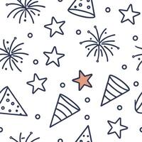 Flat New Year seamless pattern with stars fireworks and party hats for a fun lively celebration feel concept as Fun New Year pattern with stars fireworks and party hats ideal for a Clean Pro vector