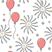 Flat New Year seamless pattern with sparkling fireworks colorful balloons and elegant streamers for a dazzling celebration look concept as Dazzling New Year pattern with sparkling Clean Pro vector