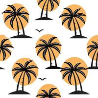 Flat Palm trees against a setting sun seamless tile pattern with vibrant tropical hues concept as Palm trees silhouette against a setting sun with vibrant tropical hues creates a s Clean Pro vector