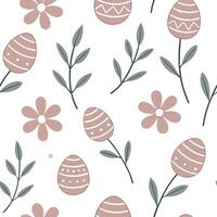 Flat Pastel colored Easter flowers and Easter eggs seamless tile pattern with soft spring vibes concept as Soft spring vibes with pastel colored Easter flowers and eggs create a se Clean Pro vector