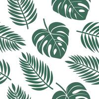 Flat Organic tropical leaves seamless tile pattern with freeform monstera and palm shapes and natural green hues for natural themed spaces concept as Freeform monstera and palm sha Clean Pro vector