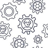 Flat Plain background with AI gears integrating into customer support icons and copy space concept as An image where AI themed gears are integrating into customer support icons on Clean Pro vector