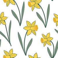 Flat Playful daffodil seamless tile pattern with vibrant yellow petals and fresh spring vibes concept as Daffodils in vibrant yellow create a cheerful fresh seamless tile pattern w Clean Pro vector