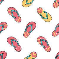 Flat Playful summer flip flops seamless tile pattern with colorful beach footwear scattered on sand concept as Colorful flip flops scattered on soft beach sand create a fun playful Clean Pro vector