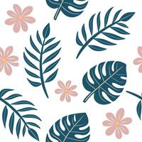 Flat Playful summer leaves seamless pattern with colorful tropical leaves and flowers for vibrant spaces concept as Colorful tropical leaves and flowers arranged seamlessly for a p Clean Pro 2 vector