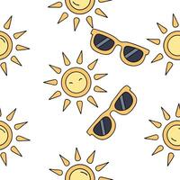 Flat Playful summer sun seamless tile pattern with sunglasses and sun rays for a fun and sunny home environment concept as Sunglasses and sun rays arranged in a playful seamless pa Clean Pro vector
