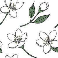 Flat Pretty jasmine seamless tile pattern with delicate white petals and fragrant blossoms concept as Delicate jasmine blossoms with white petals create a soft fragrant seamless ti Clean Pro vector