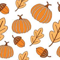 Flat Pumpkin and acorn seamless tile pattern with autumn elements and warm tones for seasonal decor concept as Pumpkins and acorns combined with other autumn elements in warm tones Clean Pro vector