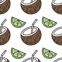Flat Refreshing coconut drink seamless tile pattern with a tropical flair and beach vibes concept as Tropical coconut drinks with a splash of lime and fresh coconut water create a Clean Pro vector