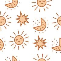 Flat Relaxing summer sun seamless tile pattern with light orange and soft sunburst designs for cozy spaces concept as Soft orange tones and sunburst designs arranged seamlessly to Clean Pro vector