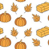 Flat Rustic autumn harvest seamless tile pattern with hay bales pumpkins and fall leaves concept as Hay bales pumpkins and fall leaves create a rustic autumn harvest seamless tile Clean Pro vector