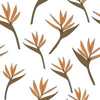 Flat Rustic Bird of Paradise seamless pattern with earthy tones and natural textures on white background concept as Earth toned rustic Bird of Paradise flowers with natural texture Clean Pro vector