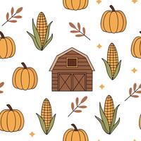 Flat Rustic barn seamless tile pattern with wooden textures hay bales and autumn harvest elements concept as Wooden textures hay bales and harvest elements create a rustic barn sea Clean Pro vector