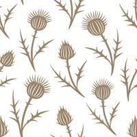 Flat Rustic botanical illustration seamless tile pattern with hand drawn thistles and wild herbs in muted earth tones for farmhouse decor concept as Hand drawn thistles and wild he Clean Pro vector