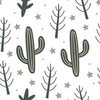 Flat Rustic cactus seamless tile pattern with dried cactus motifs and earthy green tones ideal for country style kitchens concept as Dried cactus motifs and earthy green tones crea Clean Pro vector
