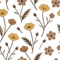 Flat Rustic buttercup seamless pattern with earthy tones and natural textures on white background concept as Earth toned rustic buttercups with natural textures creating a warm sea Clean Pro vector