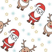 Flat Santa Claus and reindeer seamless tile pattern with joyful winter motifs and bright colors concept as Santa Claus and reindeer bring joy with bright colors in a seamless tile Clean Pro vector