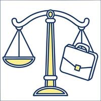 Flat Scales and briefcase floating with white background symbolizing business balance and authority concept as A image featuring a glowing scales icon paired with a sleek br Clean Pro vector