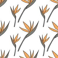 Flat Scandinavian inspired Bird of Paradise seamless pattern with minimal colors and clean lines on white concept as Minimal color Scandinavian Bird of Paradise flowers with clean Clean Pro vector