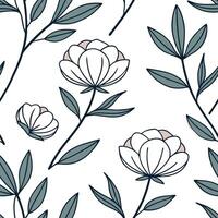 Flat Scandinavian inspired peony seamless pattern with minimal colors and clean lines on white concept as Minimal color Scandinavian peonies with clean lines creating a simple seam Clean Pro vector