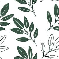 Flat Scandinavian inspired sage leaves seamless pattern with minimal colors and clean lines on white concept as Minimal color Scandinavian sage leaves with clean lines creating a s Clean Pro vector