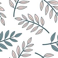 Flat Scandinavian leaf repeat seamless tile pattern with soft color palette and simple leaf illustrations for minimalist homes concept as Simple leaf illustrations on soft color pa Clean Pro vector