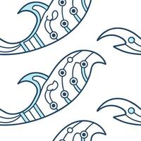 Flat Seamless tile design featuring abstract digital waves and circuits in cool tones reflecting a futuristic interface with fluid motion concept as A serene scene showcasing flowi Clean Pro vector