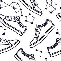 Flat Seamless pattern with sharp geometric lines and futuristic digital grid designs illuminated with neon highlights to emphasize techno aesthetics concept as A modern digital gri Clean Pro vector