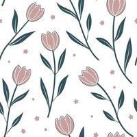 Flat Shabby Chic tulip seamless tile pattern with distressed tulips and soft pastel accents on white background ideal for charming spaces concept as Distressed tulips and soft past Clean Pro vector