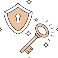 Flat Shield and key floating with white background representing business security and responsibility concept as A illustration featuring a glowing shield paired with a digit Clean Pro vector