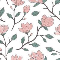Flat Shabby Chic magnolia seamless tile pattern with distressed magnolias and soft pastel accents on white background ideal for charming spaces concept as Distressed magnolias and Clean Pro vector