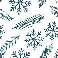 Flat Snowflake and evergreen seamless tile pattern with frosty details and cool tones concept as Snowflakes paired with evergreen branches create a seamless tile pattern with frost Clean Pro vector