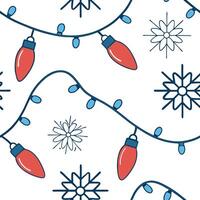 Flat Sparkling Christmas lights and snowflakes seamless tile pattern with radiant winter accents concept as Radiant Christmas lights and sparkling snowflakes create seamless tile p Clean Pro 3 vector