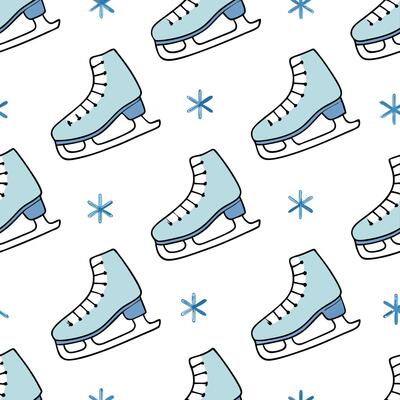 Flat Sparkling ice skates and snowflakes seamless tile pattern with winter sports flair concept as Ice skates adorned with sparkling snowflakes create a seamless tile pattern with Clean Pro