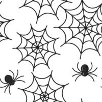 Flat Spiders and webs seamless tile pattern with intricate spider webs and creepy spiders for spooky home decor concept as Intricate spider webs and creepy spiders arranged seamles Clean Pro vector