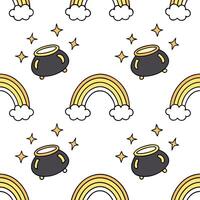 Flat Sparkling rainbows and pots of gold seamless tile pattern with magical accents concept as Magical rainbows and sparkling pots of gold create seamless tile pattern with enchant Clean Pro vector
