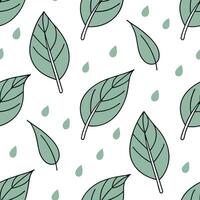 Flat Spring nature seamless pattern with gentle rain droplets on leaves and soft green hues for serene designs concept as Seamless pattern with soft green leaves and gentle rain dr Clean Pro vector