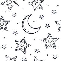 Flat Starry Night concept as Create a seamless tile pattern featuring cartoon stars and moons symbolizing the night sky during Yalda Night with a whimsical touch in Simple flat v Clean Pro vector