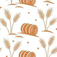 Flat Subtle autumn harvest seamless pattern with hay bales wheat fields and muted orange tones for a rustic fall look concept as Rustic autumn harvest pattern with hay bales wheat Clean Pro vector