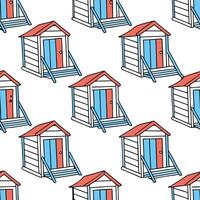 Flat Summer beach cabanas seamless tile pattern with cool shades and vibrant beachside charm concept as Vibrant summer beach cabanas with cool shades and beachside charm create a s Clean Pro vector