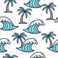 Flat Summer beach seamless tile pattern with vibrant waves and palm trees for coastal home decor concept as Bright waves and palm trees in a seamless pattern for creating a vibrant Clean Pro vector