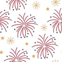 Flat Summer fireworks seamless tile pattern with bursts of bright colors lighting up the night concept as Bursts of fireworks in bright lively summer colors create a fun seamless t Clean Pro vector