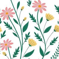 Flat Summer flowers seamless pattern with vibrant petals and lush greenery for lively nature inspired designs concept as Vibrant summer flowers pattern with bright petals and lush Clean Pro vector