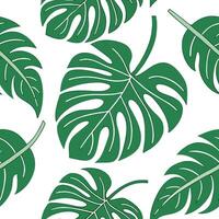 Flat Summer leaves seamless pattern with bright green and jungle leaves for vibrant outdoor decor concept as Bright green jungle leaves arranged in a seamless pattern to create a v Clean Pro vector